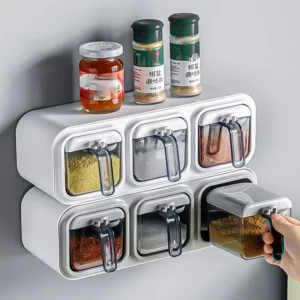 Wall Mount Spice Rack Organizer Sugar Bowl Salt Shaker Seasoning Container Kitchen Supplies Storage Set Spice Boxes - Image 4