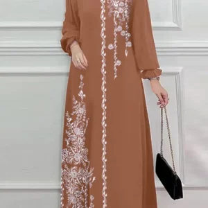 ZANZEA Long Sleeve Islamic Long Robes Abaya Women Muslim Fashion O Neck Casual Vestidos Loose Turkey Floral Printing Maxi Dress - Image 2