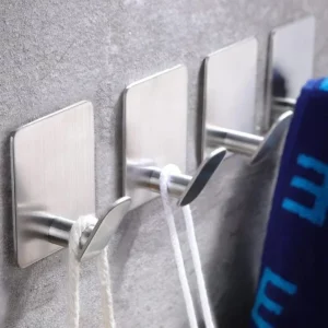 4Pcs Stainless Steel Bathroom Robe Hooks Adhesive Wall Hook Towel Holder Bathroom Kitchen Hardware Multi-Purpose Hanger Hook - Image 3