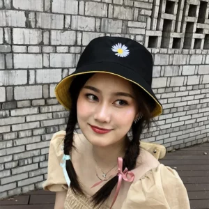 Small Daisy Double-sided Bucket Hats for Women Spring and Summer Korean Version New Sunshadesun Hat Thin Pink Panama Cap - Image 5