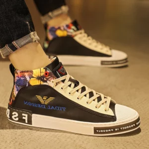 Fashion Print White Men's High Top Sneakers Genuine Leather Designer Shoes Brand Luxury Sneakers for Men Shoes Zapatillas Hombre - Image 5