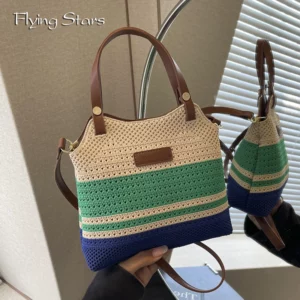 Fashion Woven Women's Handbag Brand Designer Wallet Contrasting Shoulder Bag 2024 Summer New Women Diagonal Shoulder Bag Travel - Image 3