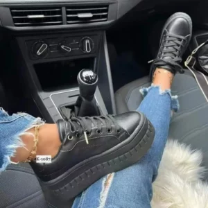 2023 Women Light Sneakers Fashion PU Leather Round Head Platform Sports Lace-Up Walking Ladies Vulcanize Shoes Height Increasing - Image 6