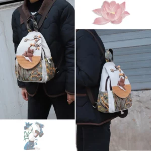 Cute cartoon casual small backpack with multiple compartments, lightweight canvas bag, commuting travel backpack for women - Image 6