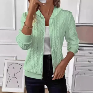 New Fashion Hooded Sweatshirts For Women 2024 Casual Loose Long Sleeve Zipper Coat Autumn Winter Solid Hoodies Jackets White - Image 4
