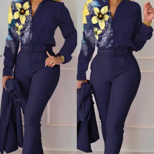 elegant print shirt and pants two piece sets women 2023 spring autumn fashion long sleeve shirts high waist pant casual suits - Image 3