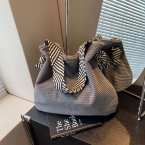Casual Corduroy Hobo Shoulder Bag, Minimalist Solid Color Handbag, All-Match Retro Bag - Image 5