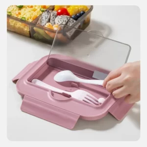 Lunch Box with Tableware for Office Workers Square Divided Microwave Oven Bento Box Leakproof Food Container for Picnic Camping - Image 6