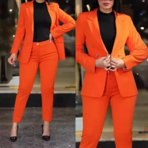 2pcs Women Office Clothing Set Long Sleeve Blazer Jacket & High Waist Pencil Pants Solid Color - Image 4