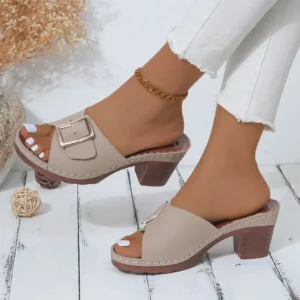 Women Slippers 2024 Summer New Fashion Soft Platform Shoes Ladies Chunky Heels Buckle Designer Slippers - Image 5