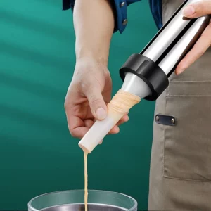 Manual Sausage Maker Meat Filler Stuffer Stainless Steel Syringe With Casing Kitchen Home Made Sausages Vertical - Image 4