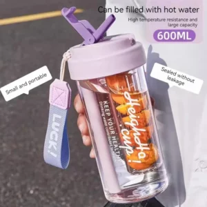 600Ml Sports Water Bottle with tea separator Food Grade Water Cup Female tea cup with Straw Summer Portable Water Cup New 2024 - Image 3