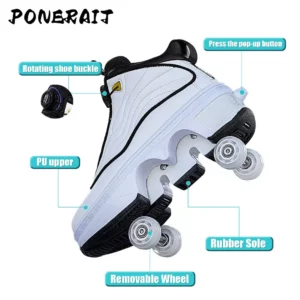 Unisex Automatic Retractable 4-Wheel Roller Skates Women's High Sneakers with Wheels Girls' Dual-Purpose Skating Sports Shoes - Image 2