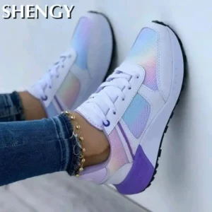 2023 New Women Sneakers Mesh Breathable Wedges Sports Shoes Fashion Mixed Colors Lace-Up Casual Lady Vulcanized Shoes Zapatillas - Image 2