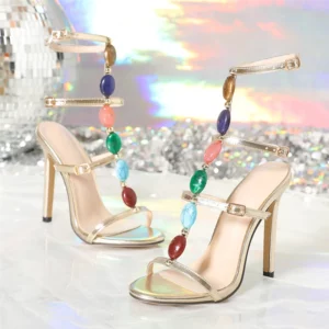 Liyke Bohemian Style Fashion Colour Gem Strap Designer High Heels Gladiator Sandals Women Summer Open Toe Wedding Banquet Shoes - Image 5
