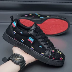 Sneakers Casual Men Designer Rivet Punk Board Shoes Fashion Leather Canvas Breathable Height Increased Flat Platform White Shoes - Image 4