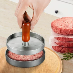 Burger Press Patty Maker Stainless Steel Hamburger Patty Press Mold Wood Handle Non-Stick with 100 Patty Papers - Image 5