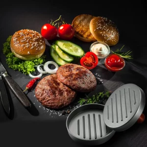 Burger Press Patty Maker Stainless Steel Hamburger Patty Press Mold Wood Handle Non-Stick with 100 Patty Papers - Image 4
