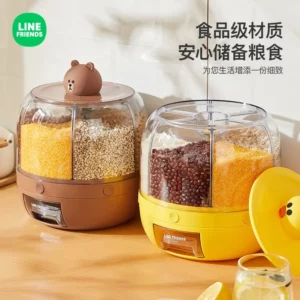 LINE FRIENDS Grain Storage Box Brown Sally Household Insect Proof Moisture Proof Sealed Storage Partition Rotating Rice Bucket - Image 5