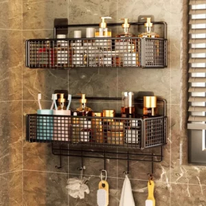 Bathroom Storage Rack Non Perforated Wall Mounted Towel And Toiletries Storage Rack Restroom Storage - Image 4