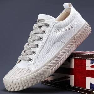 White Canvas Shoes for Men Casual Autumn Vulcanized Shoes Lace-up Students Cloth Shoe Men's Flats Sneakers Men Board Shoes - Image 1