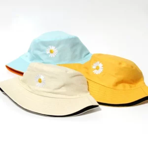 Small Daisy Double-sided Bucket Hats for Women Spring and Summer Korean Version New Sunshadesun Hat Thin Pink Panama Cap - Image 3