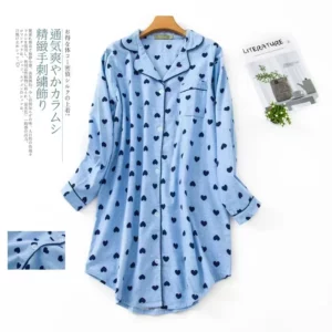 Flannel Cotton Home Nightdress Cardigan Shirt Night Dress Cute Cartoon Plaid Design Sleepwear Fashion Sleeping Shirt Woman - Image 3
