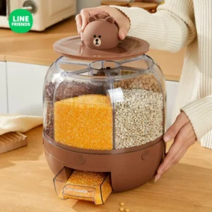 LINE FRIENDS Grain Storage Box Brown Sally Household Insect Proof Moisture Proof Sealed Storage Partition Rotating Rice Bucket - Image 2