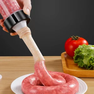 Manual Sausage Maker Meat Filler Stuffer Stainless Steel Syringe With Casing Kitchen Home Made Sausages Vertical - Image 5
