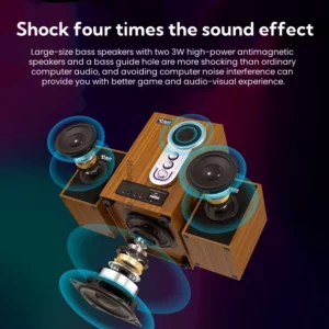 Wooden USB Audio Multimedia Laptop Stereo 2.1 Speaker PC Accessories Bluetooth Sound Computer Speakers for Desktop PC/TV Tablet - Image 2