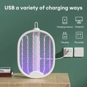 Foldable Electric Mosquito Killer USB Rechargeable Fly Trap Mosquito Swatter Racket Insect Killer With UV Light Bug Zapper 3500V - Image 2