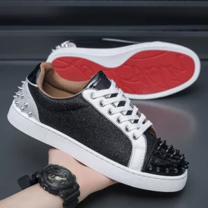 Sneakers Casual Men Designer Rivet Punk Board Shoes Fashion Leather Canvas Breathable Height Increased Flat Platform White Shoes - Image 1