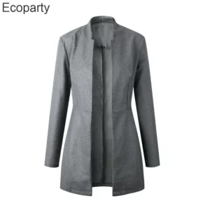 Winter Women's Windbreaker Coat Temperament Commuting Medium Long Woolen Coats Small Stand Collar Coat Cardigan for Female - Image 5
