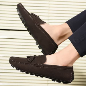 Suede Leather Mens Loafers Clasicc Comfy Man Dress Flats Fashion Moccasin Slip-on Male Boat Shoes Tassel Casual Shoes Peas Shoes - Image 1