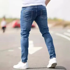 Distressed Men Jeans Denim Holes Skinny Vintage Wash Solid Pencil Pants 2024 Ankle Length Sheath Punk Style Pockets Slim - Image 2