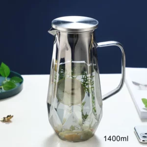 1.4L Diamond Texture Glass Teapot Set Amber color Hot Cold Water Water Jug Coffee Pot Home Water Carafe Heat-resistant Teapot - Image 4