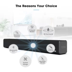 Bestisan Sound 2.0 Channel Soundbar with Built in Subwoofer Speaker, Bluetooth 5.1, Surround Sound Systems for PC, TV Latop, 80W - Image 4