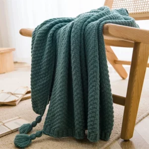 Nordic Blankets for Bed Sofa Couch Chunky Knit Bedspread Knitted Throw Blanket with Tassel Plain Color Waffle Embossed Blanket - Image 4