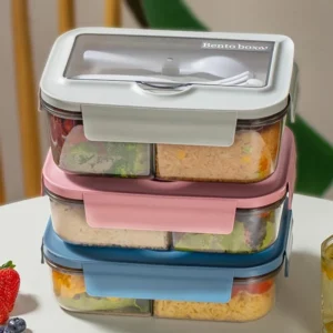 Lunch Box with Tableware for Office Workers Square Divided Microwave Oven Bento Box Leakproof Food Container for Picnic Camping - Image 4