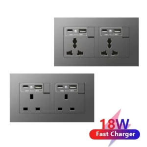 Universal 18W Type-C Quick charge Double Power Outlet,220V Electrical Wall Light 2way Switch UK 13A Wall Double USB Plug Socket - Image 2
