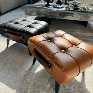 Shoe changing stool, doorstep, living room soft bag, minimalist sofa, footstool, light luxury leather art, low stool - Image 1