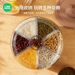 LINE FRIENDS Grain Storage Box Brown Sally Household Insect Proof Moisture Proof Sealed Storage Partition Rotating Rice Bucket - Image 4
