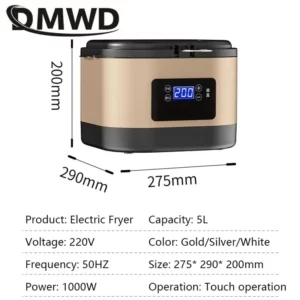 5L Household Electric Deep Fryer Intelligent Temperature adjustable Frying Machine Visualization Multicooker Removable Basket - Image 3