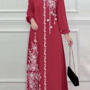 ZANZEA Long Sleeve Islamic Long Robes Abaya Women Muslim Fashion O Neck Casual Vestidos Loose Turkey Floral Printing Maxi Dress - Image 3