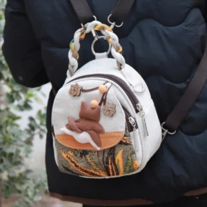 Cute cartoon casual small backpack with multiple compartments, lightweight canvas bag, commuting travel backpack for women - Image 2
