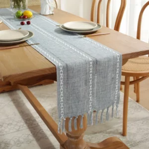 Rustic Table Runners with Handmade Tassel, Vintage Woven Cotton Linen Table Runner Long for Party Dining Table Decoration - Image 2