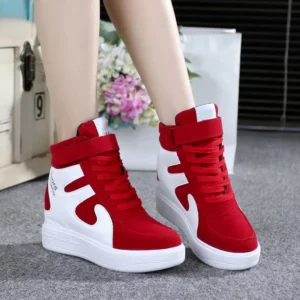 Red Sneakers Women 2021 New High Top Platform Casual Wedges Autumn Winter Female Black Internal Increase Vulcanize Shoes Lace-up - Image 1