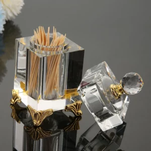 Nordic Tall Crystal Glass Toothpick Box with Lid Luxury Amber Transparent Cotton Swab Toothpick Box Dining Table Storage Jar - Image 2