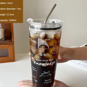 Large Capacity Water Cup Classic Design With Lid Easy To Use Straw 1000ml Drinking Utensils Creative Water Cup Water Cup Glass - Image 4