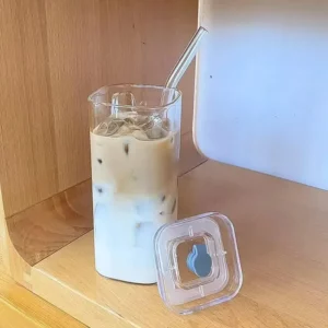 1Pcs Square Heat Resistant Coffee Glass Cup With Lid and Straw Transparent Milk Tea Juice Cups Coffee Mug For Home Bar Drinkware - Image 3